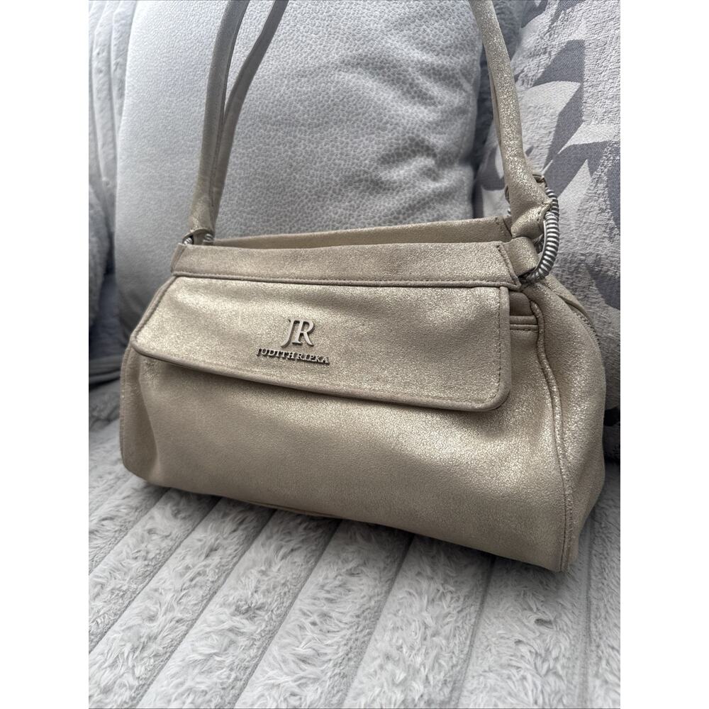 VINTAGE JUDITH RIPKA "JANE" GOLDEN METALLIC LEATHER EAST-WEST HANDBAG. Read - Picture 2 of 16